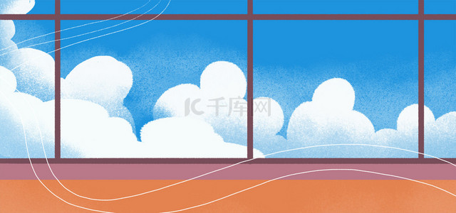 卡通手绘云朵窗户banner背景
