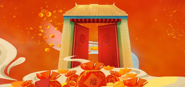 新春快乐福背景图片_新年春节过节新春快乐红色banner背景