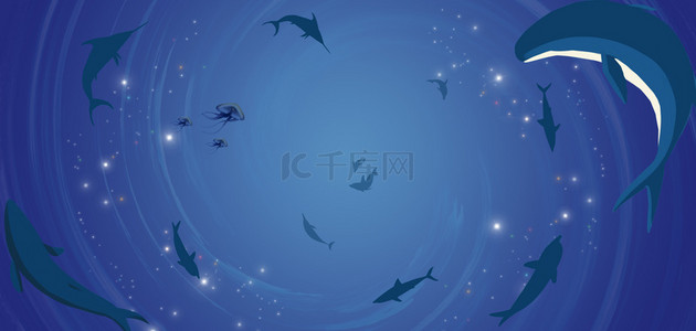 海洋海豚海洋背景图片_动物海洋蓝色简约保护动物