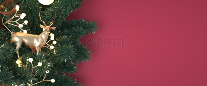 大气高端红色背景图片_C4D圣诞节麋鹿背景