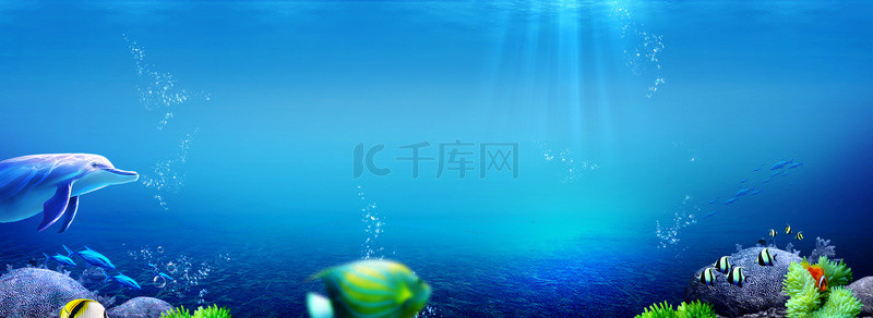 banner海底背景图片_蓝色海底世界banner海报背景