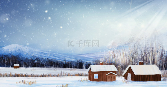 夜景唯美背景图片_创意合成雪景唯美背景