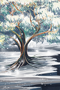 大雪纷飞冬天风景雪地大树积雪广告背景