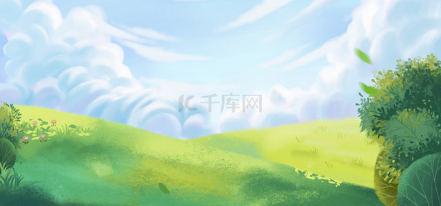 夏季植物草地草丛云朵蓝天白云背景