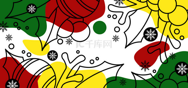 红色绿背景图片_重彩浓郁红绿黄白色圣诞线稿色块背景