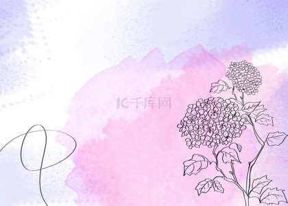 紫色婚礼水彩晕染线稿花卉背景