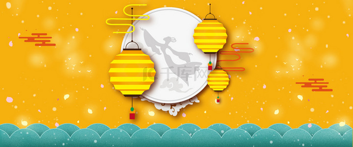 月亮中式背景图片_中式剪纸风中秋节背景