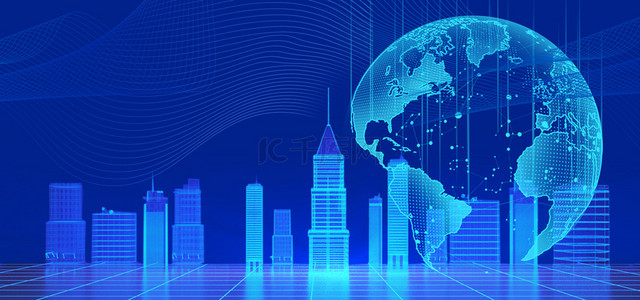 蓝色城市地球科技背景图片_科技城市蓝色渐变商务