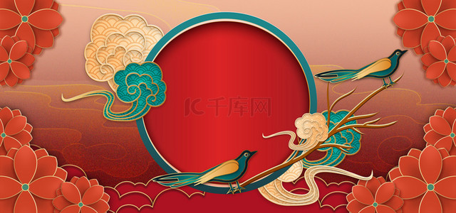红色立体边框背景图片_中式浮雕立体中国风
