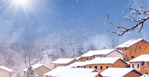 创意简约雪景房屋背景合成