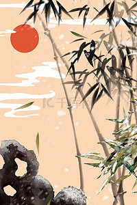 日系复古插画背景图片_日系浮世绘竹子插画背景