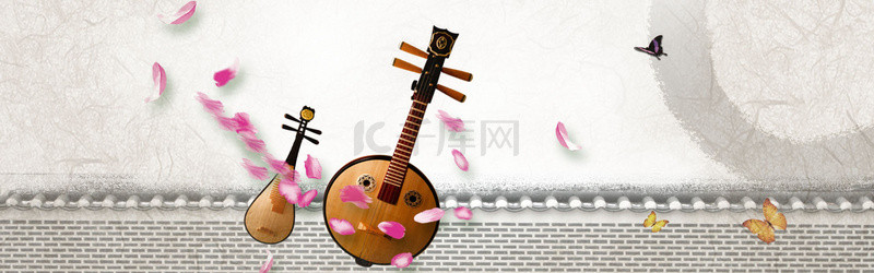 乐器中国背景图片_古典琵琶乐器灰色中国风banner