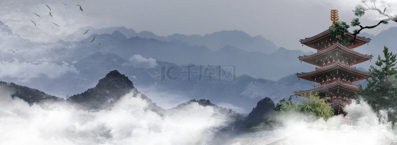 游戏海报模板背景图片_古塔仙侠游戏小说背景