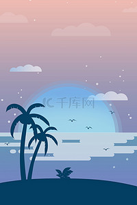 海边夕阳插画背景图片_海边风景矢量扁平背景