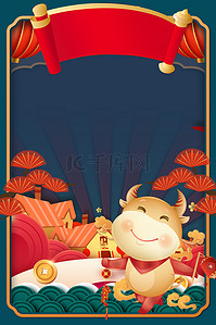 新年牛年中国风海报背景