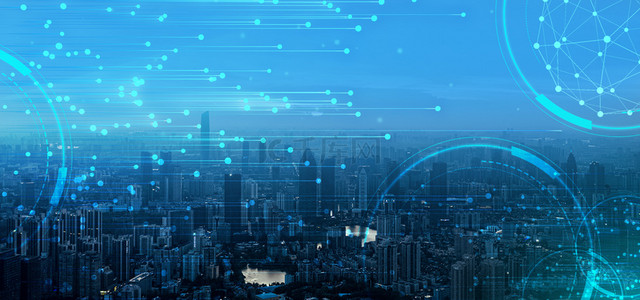 蓝色科技感城市建筑物背景图片_城市科技科技线条深蓝色