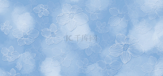 福袋线描背景图片_蓝线描花朵蓝色纹理底纹