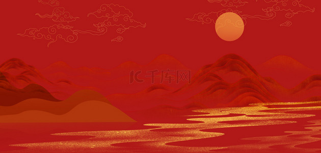 中古风画卷背景图片国风山水红色中国风