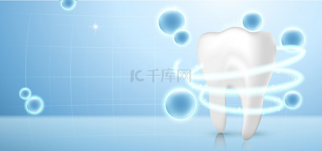 细菌蓝色背景图片_淡色牙齿健康BANNER背景