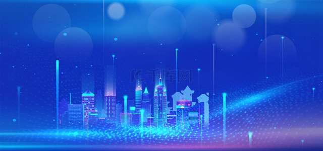 蓝色科技感建筑背景图片_城市科技城市建筑蓝色科技感蓝色光效