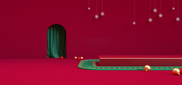 立体圣诞雪花背景图片_红色抽象圣诞节展台背景