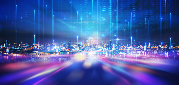 商务未来城市蓝色背景图片_智慧科技城市高清背景