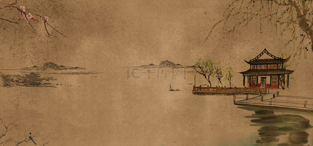 中国复古工笔画背景图片_中国风工笔画Banner海报