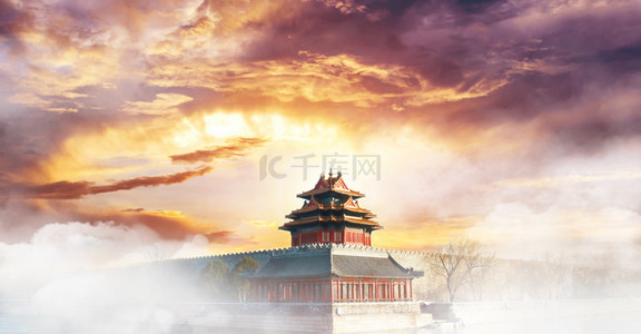 杂志风背景图片_简约中国古建筑封面背景