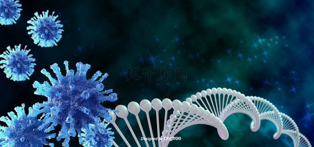 冠状病毒变异背景图片_蓝色3d建模病毒dna背景