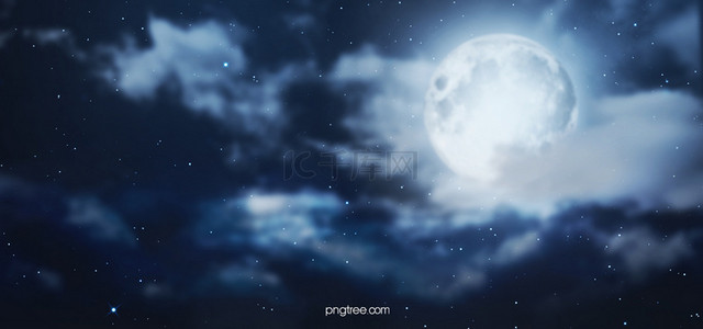 云遮月背景图片_梦幻创意质感手绘满月背景