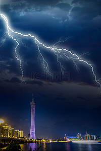 城市雷雨闪电天气背景图片_雷电天气预警海报