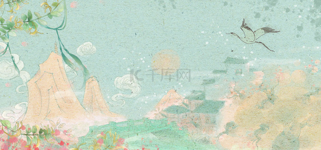 中式背景元素背景图片_古风山水山脉高清背景