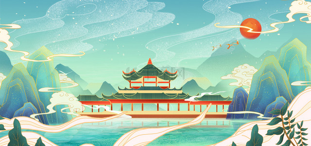 中式国潮建筑创意背景