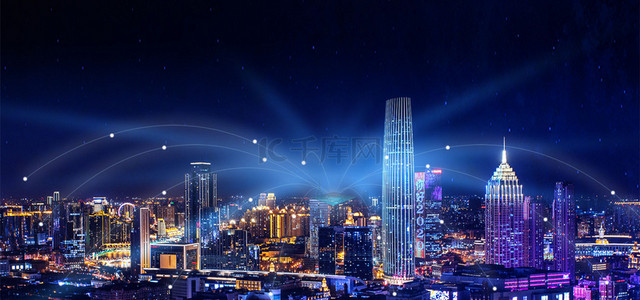 蓝色光效科技城市背景图片