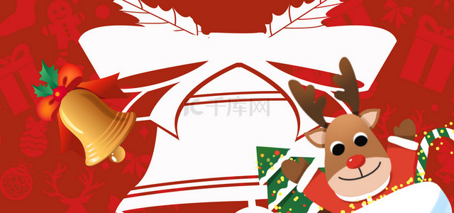 红色梅花鹿背景图片_圣诞节快乐红色背景海报