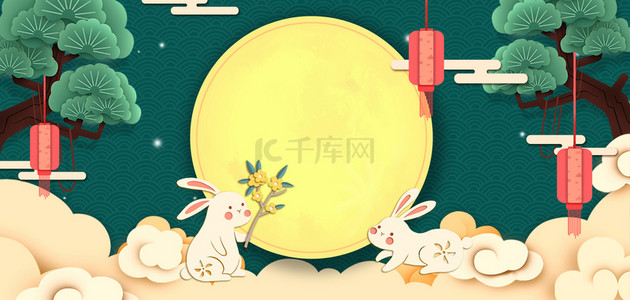 中式兔子背景图片_中秋节月亮兔子
