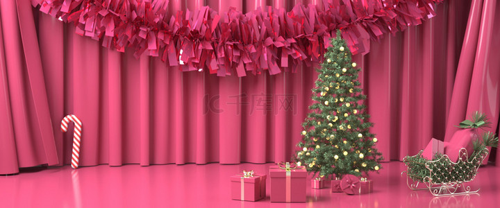 大气高端红色背景图片_C4D圣诞节通用banner