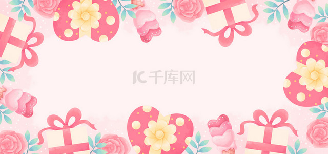 美丽浪漫玫瑰礼盒冰淇淋情人节粉色背景