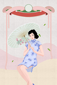 上海海报背景图片_古典中国风民国美女美妆护肤背景海报