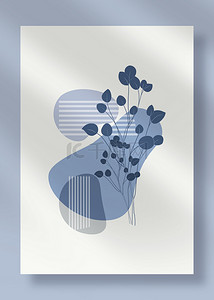 莫兰迪色抽象背景图片_淡蓝色抽象几何植物line draw背景