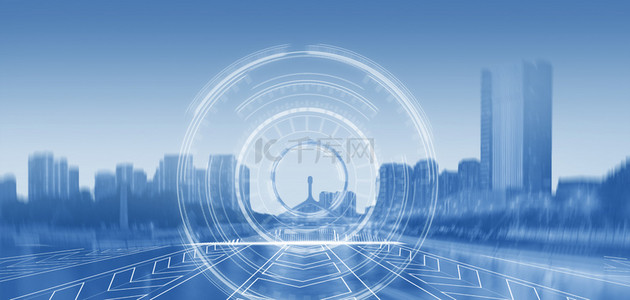 商务城市建筑蓝色大气背景图片_科技城市建筑物蓝色科技banner背景