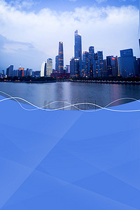 蓝色房地产背景图片_蓝色海滨城市房产背景