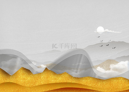 山水云雾背景图片_中国风简约线条抽象山水背景