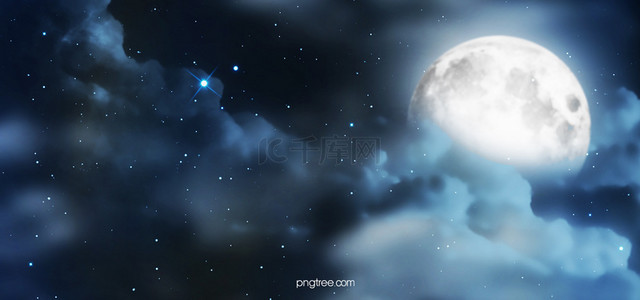 云遮月背景图片_创意感手绘满月背景