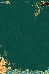 花朵暗纹背景图片_中国风花朵绿色复古质感