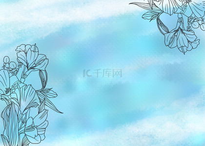 典雅结婚背景图片_线性花朵典雅渐变蓝婚礼背景