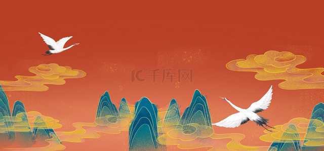 中国元素背景图片_红色中国风远山国潮中国风