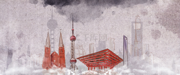 东方明珠上海背景图片_创意城市上海背景合成