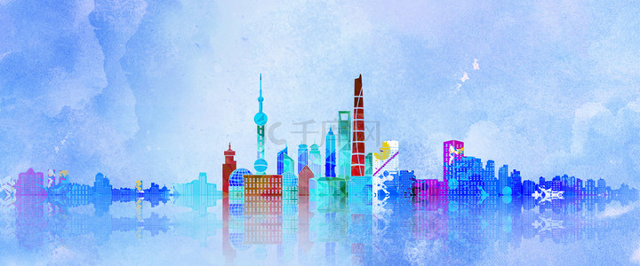 世贸大厦背景图片_简约上海城市建筑背景合成