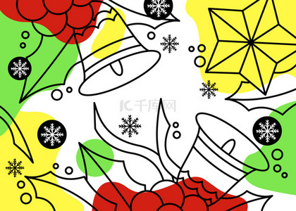 明丽铃铛冬青圣诞线稿色块背景